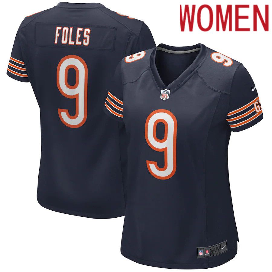 Women Chicago Bears 9 Nick Foles Nike Navy Game NFL Jersey